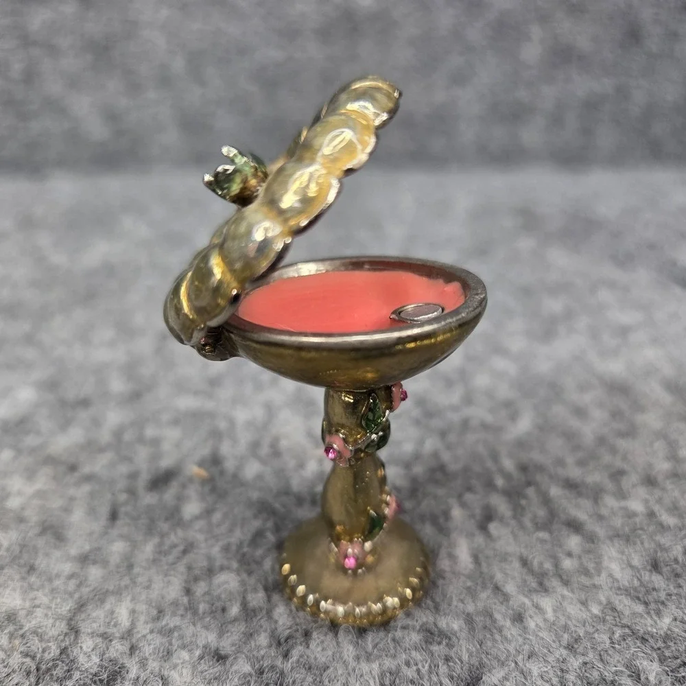 Rare Vintage Minature MONET BIRD BATH Hinged Enameled Trinket Box Good Shape